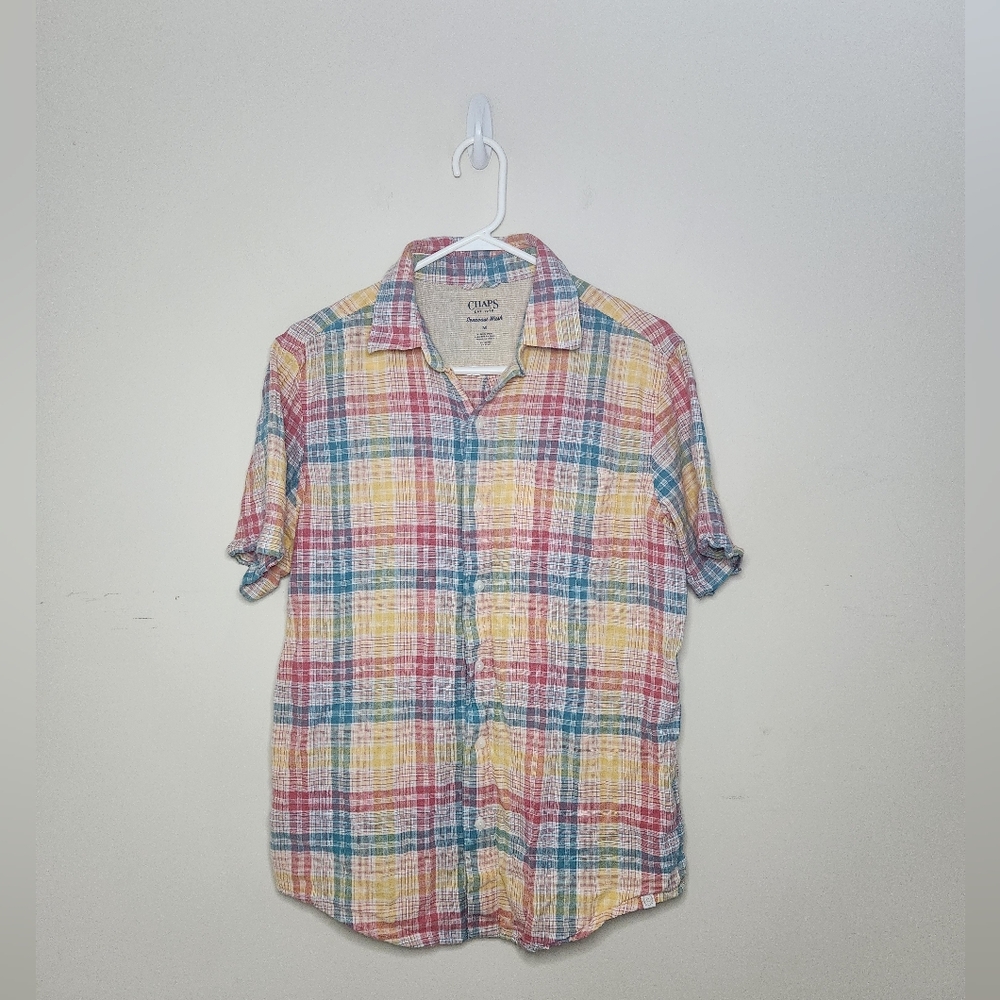 Men's Chaps Seacoast Wash Linen Blend Plaid Button Down Shirt Med